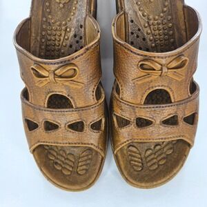 Pali Hawaii Women's Hi 0173 Brown Wedge Sandals Size XL (9-10) Vegan Leather EUC